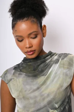 Top in tulle a stampa floreale astratta