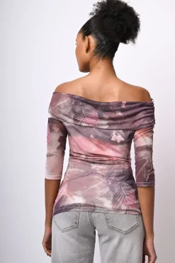 Top in tulle a stampa floreale astratta