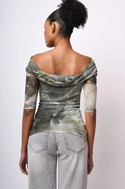 Top in tulle a stampa floreale astratta