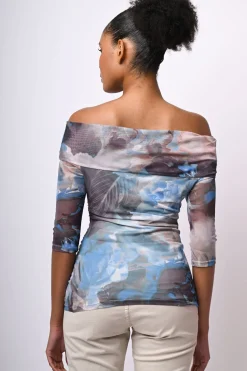 Top in tulle a stampa floreale astratta