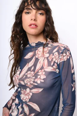 Top in tulle a stampa floreale