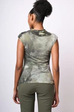 Top in tulle a stampa floreale astratta