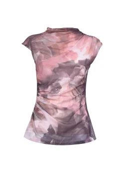 Top in tulle a stampa floreale astratta
