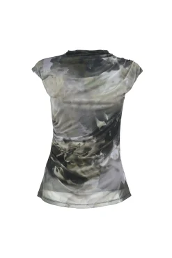 Top in tulle a stampa floreale astratta