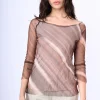 Top in tulle a stampa righe diagonali