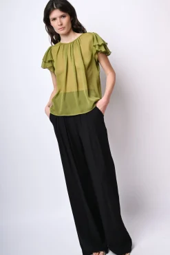 Top in tulle con maniche a balze