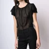 Top in tulle con maniche a balze