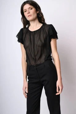 Top in tulle con maniche a balze
