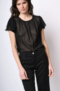 Top in tulle con maniche a balze