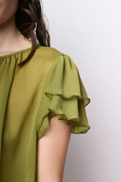 Top in tulle con maniche a balze