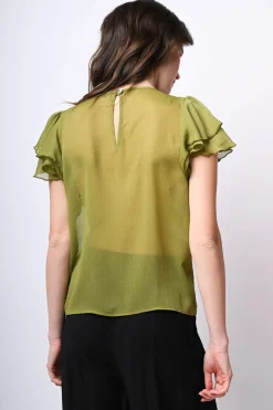 Top in tulle con maniche a balze