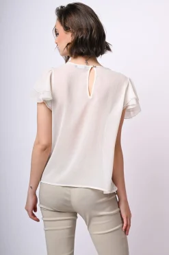 Top in tulle con maniche a balze