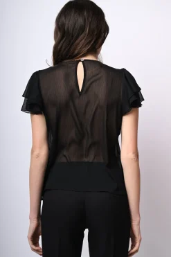 Top in tulle con maniche a balze