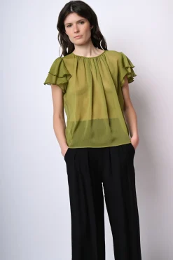 Top in tulle con maniche a balze