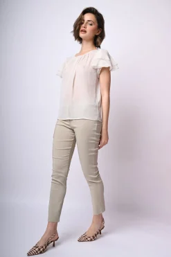 Top in tulle con maniche a balze