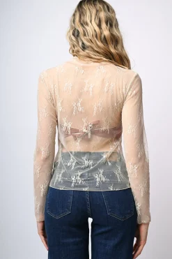 Top in tulle con ricami e scollo a cratere