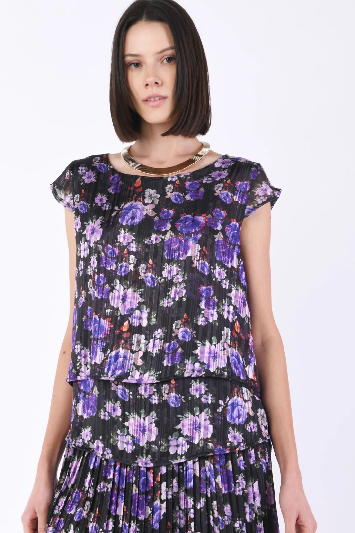 Top manica aletta fantasia flower