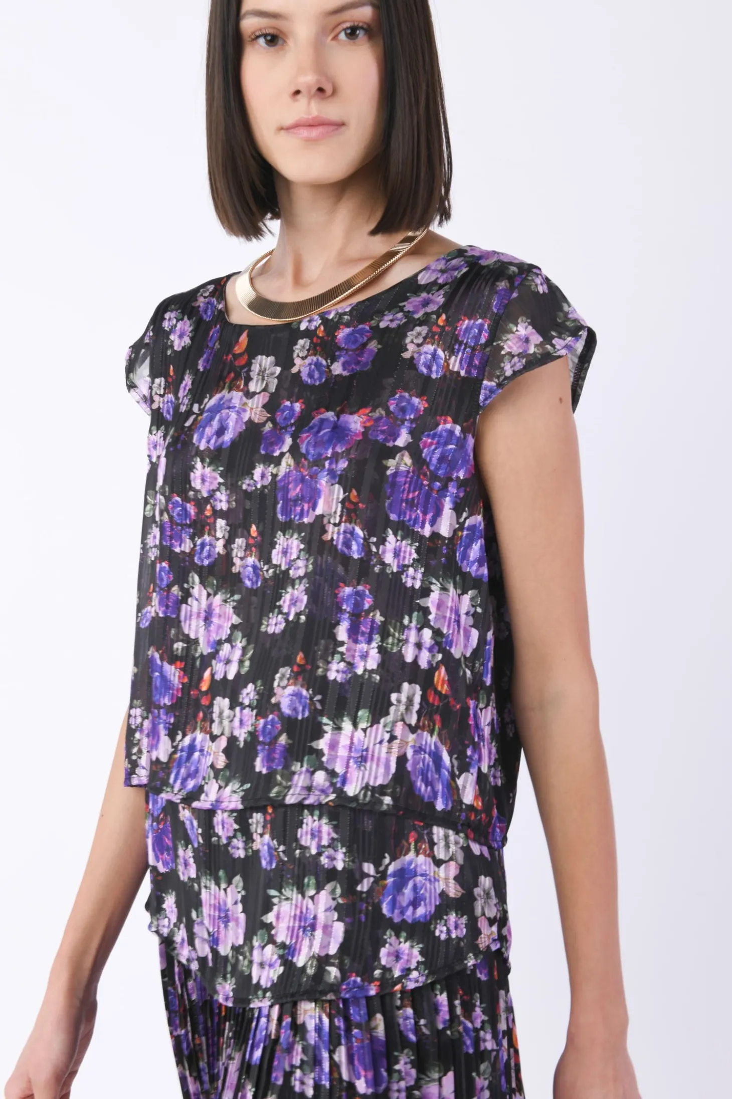 Top manica aletta fantasia flower
