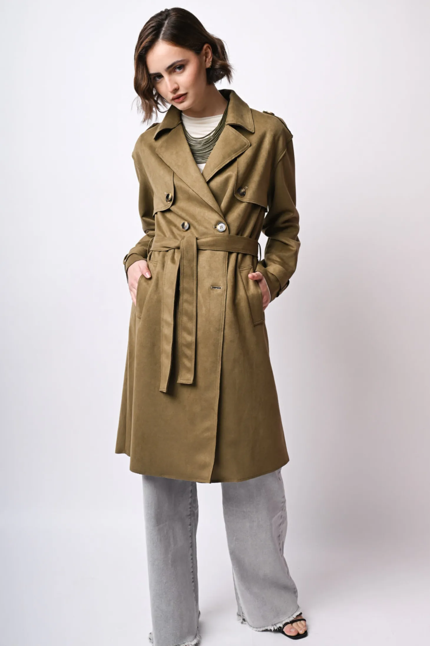 Trench in faux suede