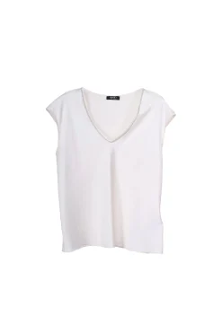 T-shirt con scollo a V profilato in strass